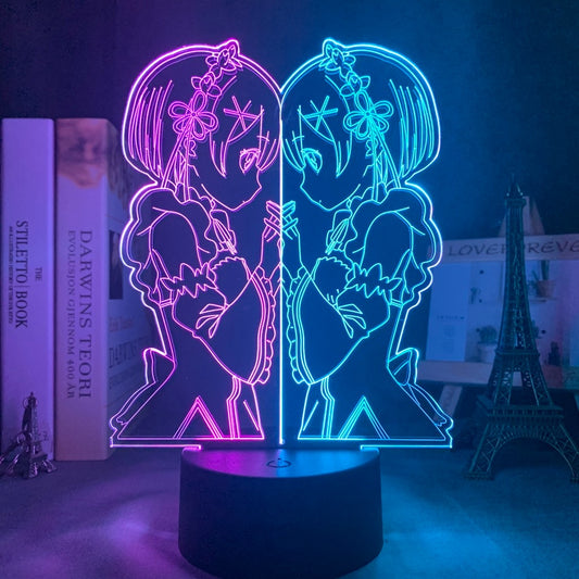 Anime 3d Rem and Ram From Re Zero Led Lamp